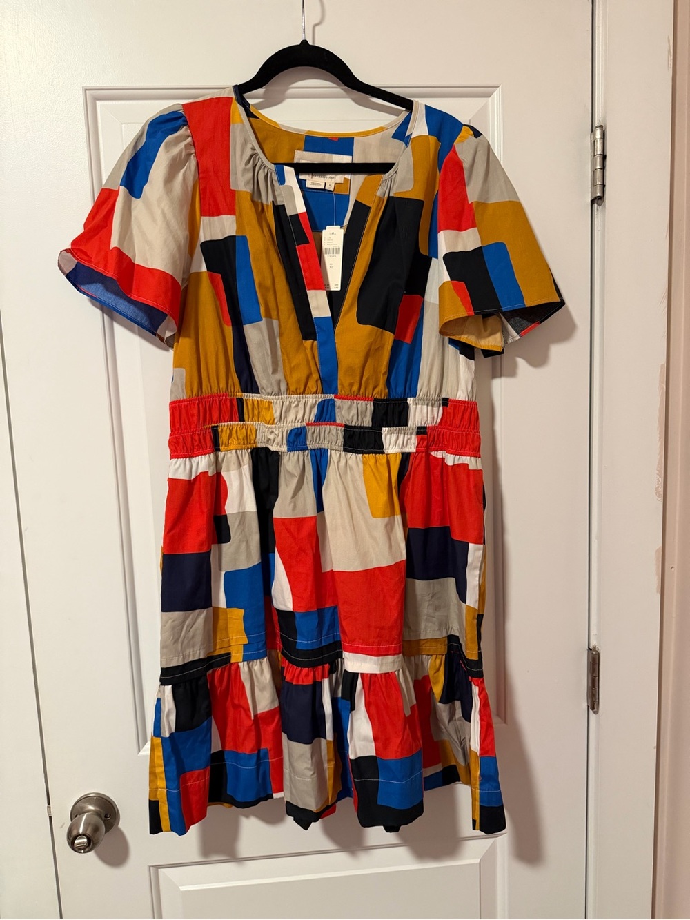 Anthropologie Somerset Colorblock Dress in Red, Blue, Mustard, Black & Cream